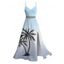 Vacation Dress for Beach Ombre Coconut Tree Print Lace Hollow Out Slit Dress - Bleu gris XXXXXL | US 20