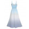 Vacation Dress for Beach Ombre Coconut Tree Print Lace Hollow Out Slit Dress - Bleu gris XXXXXL | US 20