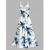 Vacation Dress Ink Painting Coconut Tree Print Lace Hollow Out Spaghetti Strap Slit Dress - Blanc XXXXXL | US 20