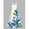 Hawaiian Vacation Dress Monstera Palm Leaf Print Lace Hollow Out Slit Dress - Blanc XXXXXL | US 20