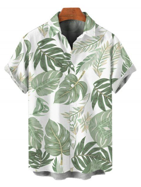 Men's Vacation Shirt Tropical Monstera Leaf Print Button Up Shirt