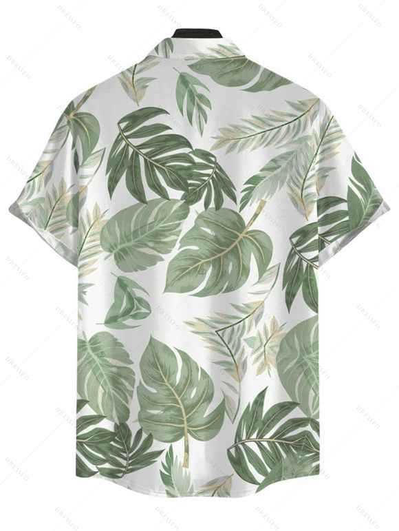 Men's Vacation Shirt Tropical Monstera Leaf Print Button Up Shirt - Vert clair 5XL