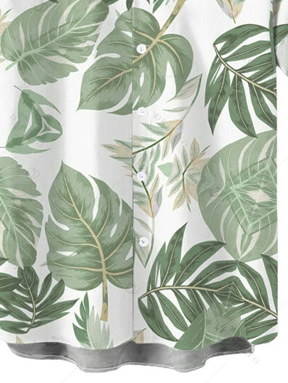 Men's Vacation Shirt Tropical Monstera Leaf Print Button Up Shirt - Vert clair 5XL