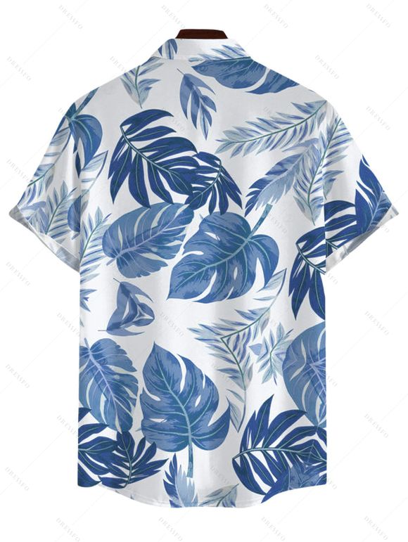 Men's Vacation Shirt Tropical Monstera Leaf Print Button Up Shirt - Bleu 5XL