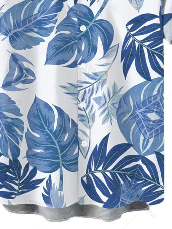 Men's Vacation Shirt Tropical Monstera Leaf Print Button Up Shirt - Bleu 5XL