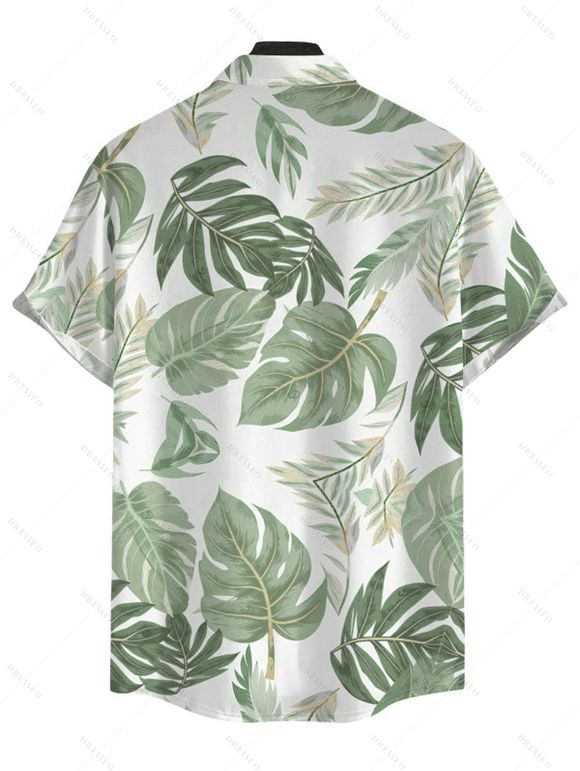 Vacation Couple Outfit Tropical Monstera Leaf Print Flounce Off the Shoulder Smocked Slit Dress and Shirt Set - Vert clair S | US 4
