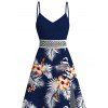 Hawaiian Vacation Dress Hibiscus Floral Tropical Leaf Print Lace Hollow Out Slit Dress - Bleu de Minuit XXXXL | US 18