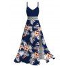 Hawaiian Vacation Dress Hibiscus Floral Tropical Leaf Print Lace Hollow Out Slit Dress - Bleu de Minuit XXXXL | US 18
