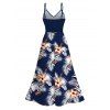 Hawaiian Vacation Dress Hibiscus Floral Tropical Leaf Print Lace Hollow Out Slit Dress - Bleu de Minuit XXXXL | US 18