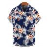 Men's Hawaiian Vacation Shirt Hibiscus Floral Tropical Leaf Print Button Up Shirt - Bleu de Minuit 2XL