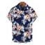 Men's Hawaiian Vacation Shirt Hibiscus Floral Tropical Leaf Print Button Up Shirt - Bleu de Minuit 2XL