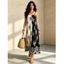 Bohemian Vacation Dress Contrast Color Baroque Damask Print Spaghetti Strap Maxi Dress - Noir S | US 4