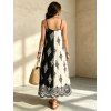 Bohemian Vacation Couple Outfit Contrast Color Baroque Damask Print Spaghetti Strap Maxi Dress and Shirt Set - BLACK S | US 4