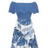Vacation Dress Tropical Monstera Leaf Print Flounce Off the Shoulder Smocked Slit Dress - Bleu XXL | US 14