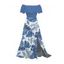 Vacation Dress Tropical Monstera Leaf Print Flounce Off the Shoulder Smocked Slit Dress - Vert clair XXL | US 14
