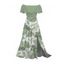 Vacation Dress Tropical Monstera Leaf Print Flounce Off the Shoulder Smocked Slit Dress - Vert clair XXL | US 14