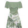 Vacation Dress Tropical Monstera Leaf Print Flounce Off the Shoulder Smocked Slit Dress - Vert clair XXL | US 14