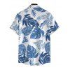 Vacation Couple Outfit Tropical Monstera Leaf Print Flounce Off the Shoulder Smocked Slit Dress and Shirt Set - Bleu S | US 4