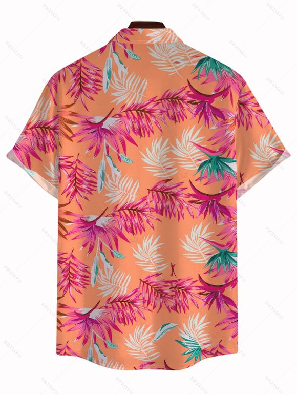Men's Hawaiian Vacation Shirt Tropical Colored Palm Leaf Print Button Up Shirt - orange clair 5XL