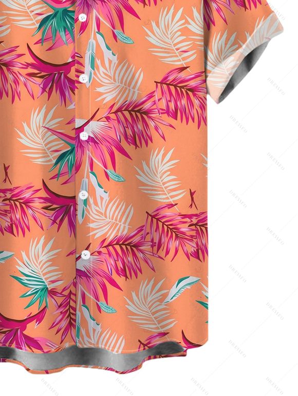 Men's Hawaiian Vacation Shirt Tropical Colored Palm Leaf Print Button Up Shirt - orange clair 5XL