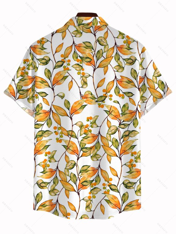 Men's Hawaiian Vacation Shirt Autumn Leaf Berry Vine Print Button Up Shirt - Brun Doré 5XL