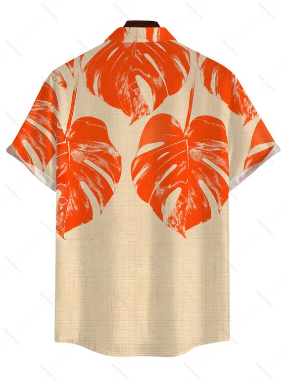 Men's Hawaiian Vacation Shirt Monstera Leaf Print Button Up Shirt - Orange 5XL