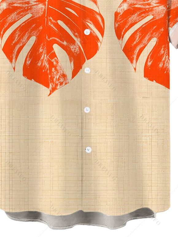 Men's Hawaiian Vacation Shirt Monstera Leaf Print Button Up Shirt - Orange 5XL