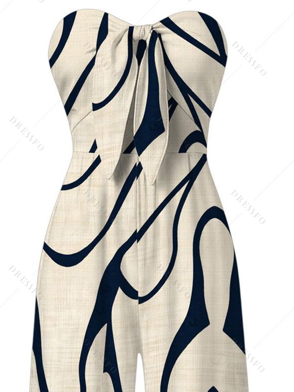 Hawaiian Vacation Jumpsuit Abstract Print Pocket Off the Shoulder Jumpsuit - Beige XXL | US 14