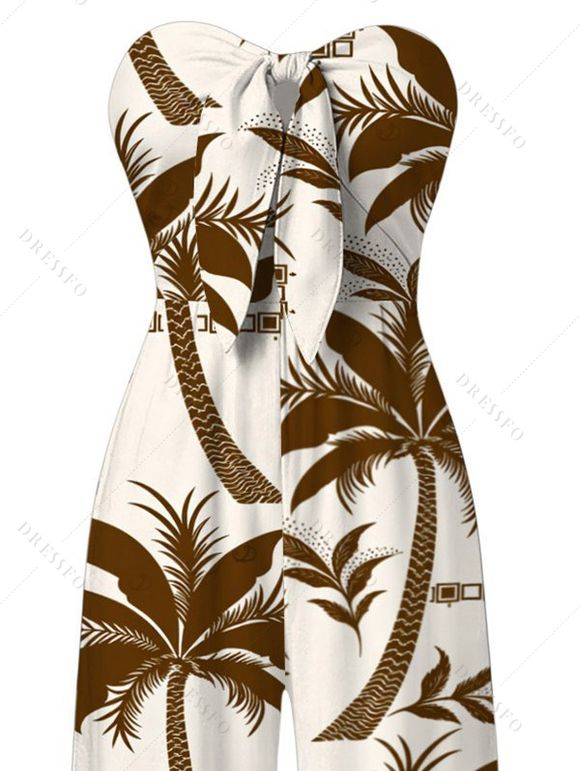Hawaiian Vacation Jumpsuit Coconut Tree Geometric Print Pocket Off the Shoulder Jumpsuit - café XXL | US 14