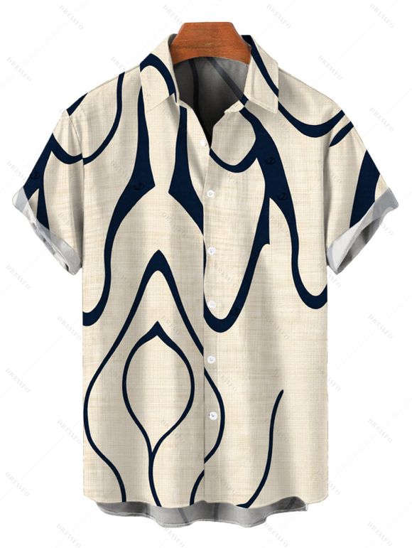 Hawaiian Vacation Couple Outfit Abstract Print Pocket Off the Shoulder Jumpsuit and Shirt Set - Beige S | US 4