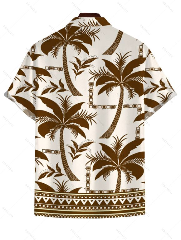 Men's Hawaiian Vacation Shirt Coconut Tree Geometric Print Button Up Shirt - café 5XL