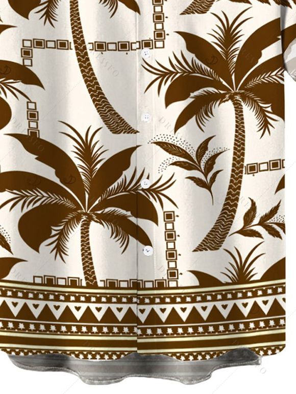 Men's Hawaiian Vacation Shirt Coconut Tree Geometric Print Button Up Shirt - café 5XL