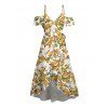 Hawaiian Vacation Couple Outfit Autumn Leaf Berry Vine Print Self-belt Cold Shoulder High Low Dress and Shirt Set - Brun Doré S | US 4