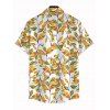 Hawaiian Vacation Couple Outfit Autumn Leaf Berry Vine Print Self-belt Cold Shoulder High Low Dress and Shirt Set - Brun Doré S | US 4