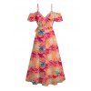 Hawaiian Vacation Couple Outfit Tropical Palm Leaf Print Self-belt Cold Shoulder High Low Dress and Shirt Set - orange clair S | US 4
