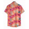 Hawaiian Vacation Couple Outfit Tropical Palm Leaf Print Self-belt Cold Shoulder High Low Dress and Shirt Set - orange clair S | US 4