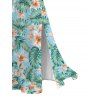Hawaiian Vacation Couple Outfit Tropical Flower Leaf Print Lace Hollow Out Spaghetti Strap Slit Dress and Shirt Set - Turquoise S | US 4