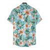 Hawaiian Vacation Couple Outfit Tropical Flower Leaf Print Lace Hollow Out Spaghetti Strap Slit Dress and Shirt Set - Turquoise S | US 4