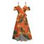 Hawaiian Vacation Dress Tropical Flower Leaf Print Self-belt Cold Shoulder High Low Wrap Dress - Orange vif XXL | US 14