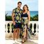 Hawaiian Vacation Couple Outfit Plumeria Floral Leaf Print Lace Hollow Out Slit Dress and Shirt Set - Bleu de Minuit S | US 4