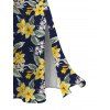 Hawaiian Vacation Couple Outfit Plumeria Floral Leaf Print Lace Hollow Out Slit Dress and Shirt Set - Bleu de Minuit S | US 4