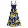 Hawaiian Vacation Couple Outfit Plumeria Floral Leaf Print Lace Hollow Out Slit Dress and Shirt Set - Bleu de Minuit S | US 4