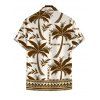 Hawaiian Vacation Couple Outfit Coconut Tree Geometric Print Pocket Off the Shoulder Jumpsuit and Shirt Set - café S | US 4