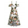 Vacation Dress Tropical Hibiscus Floral Leaf Print Self-belt Cold Shoulder High Low Wrap Dress - Vert XXL | US 14