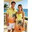 Vacation Couple Outfit Ombre Coconut Tree Print Ruched Bust Dress and Shirt Shorts Set - violet lilas S | US 4
