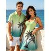 Vacation Couple Outfit Ombre Coconut Tree Print Ruched Bust Dress and Shirt Shorts Set - Vert clair S | US 4