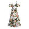 Vacation Dress Tropical Hibiscus Floral Leaf Print Self-belt Cold Shoulder High Low Wrap Dress - Vert XL | US 12