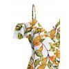Hawaiian Vacation Dress Autumn Leaf Berry Vine Print Surplice Self-belt Cold Shoulder High Low Dress - Brun Doré XXXXXL | US 20