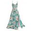 Hawaiian Vacation Dress Tropical Flower Leaf Print Lace Hollow Out Spaghetti Strap Slit Dress - Turquoise XXXXXL | US 20