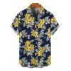 Men's Hawaiian Vacation Shirt Plumeria Floral Leaf Print Button Up Beach Shirt - Bleu de Minuit 5XL